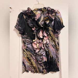Jaipur Ruffled Black and Pink blouse size M